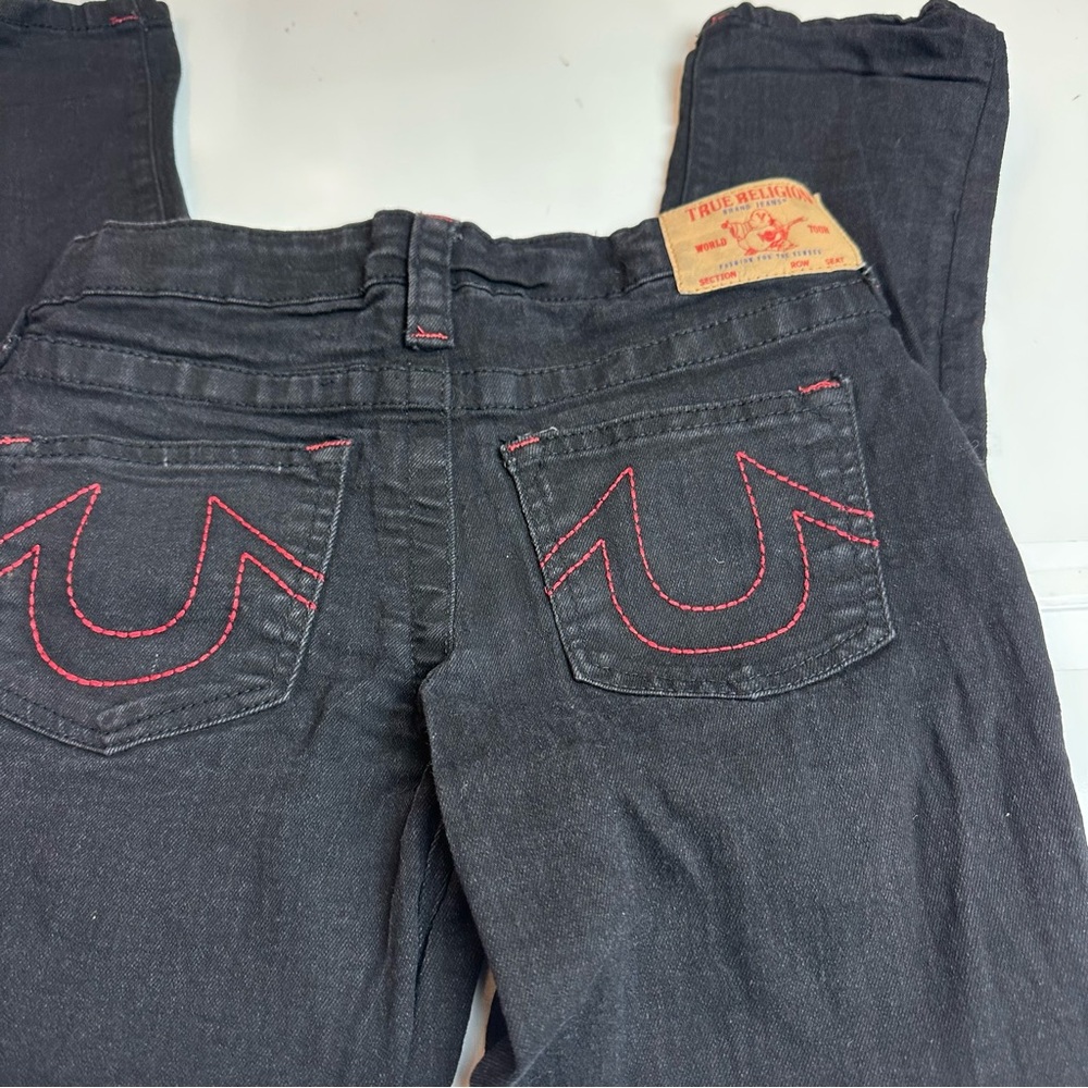 True Religion Geno Relaxed Slim Dark Wash Red Stitch Jeans Size 8